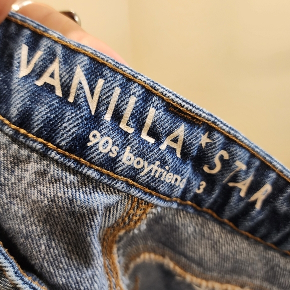 Vanilla Star 90s Boyfriend Straight Leg Medium Blue Jeans Distressing Size 3 - Picture 4 of 13
